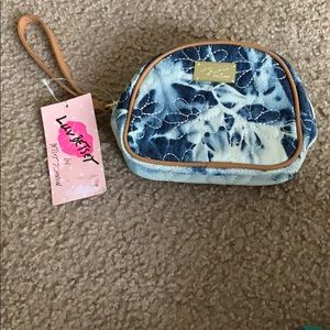 Blue jean floral wristlet